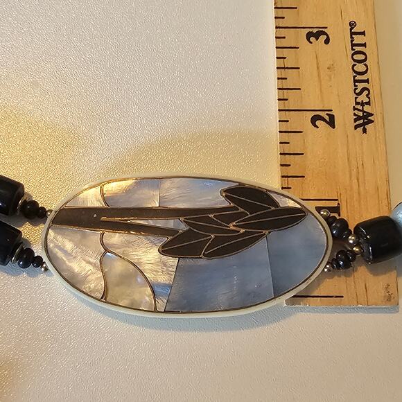 Vintage Lee Sands Abalone Necklace with Mother of Pearl and Bamboo Palm Tree - Picture 2 of 6